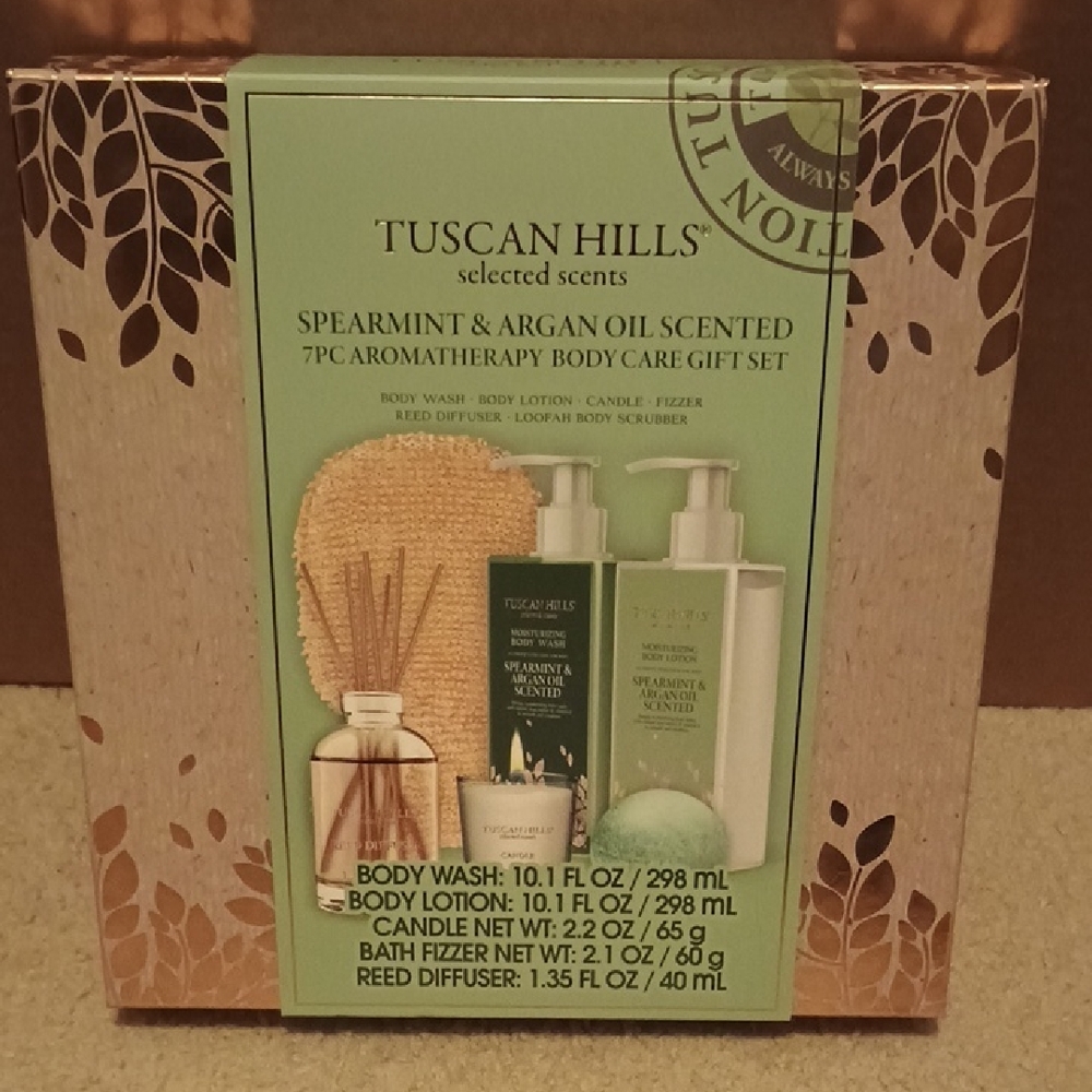 Tuscan Hills Spearmint & Argan Oil Scented 7PC Aromatherapy Body Care Gift Set
